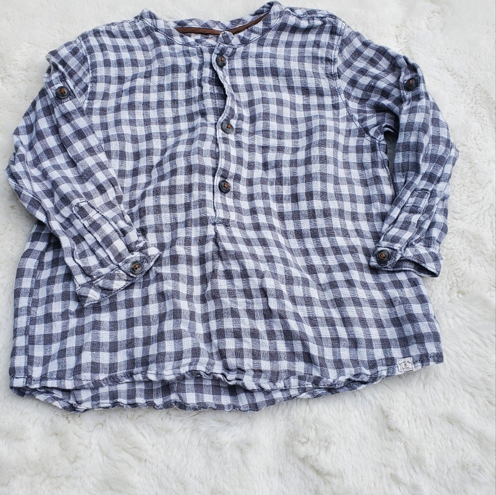 Zara linen Gingham Button-Down Shirt